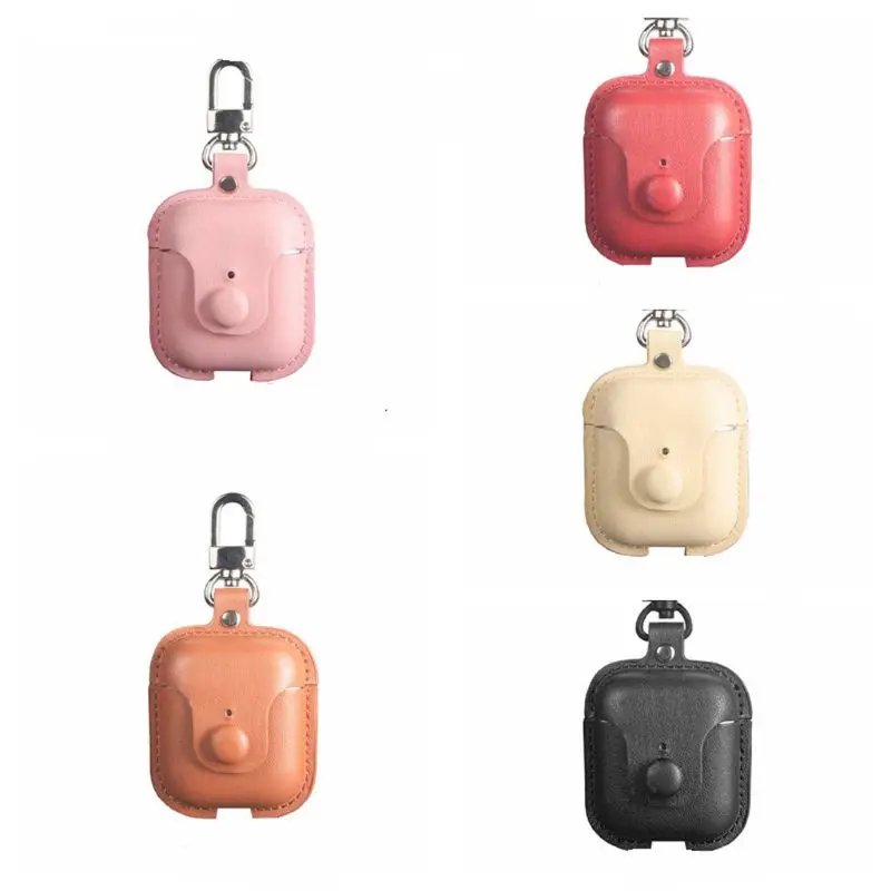 

Luxury Leather Case for Realme Buds Air Bluetooth Headset Protective Cover with Key Chain for Buds Air Charging Box Protable