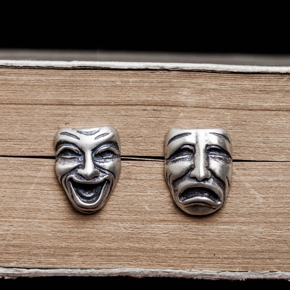 

925 sterling silver sad happy asymmetric face earrings punk gothic style new funny comedy character face earrings