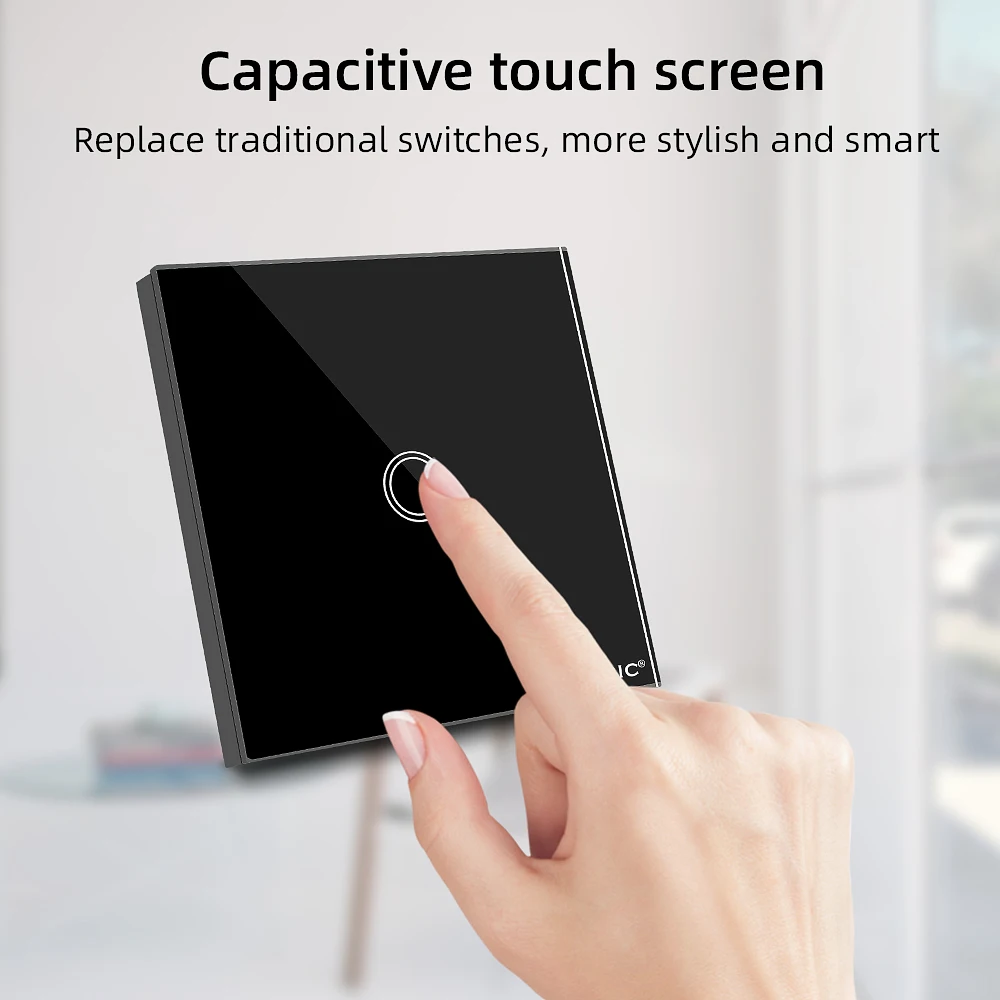 

TISHRIC Touch Switch 1 Gang 220V-240V Crystal Glass Panel LED Light Touch Control EU Standard Wall Light Touch Switch 3 Colors