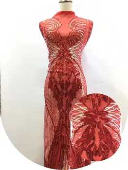 

Latest African Fabrics Flowers High Quality Nigerian Net Lace Fabric with Sequins Sequence Lace for Women Dresses