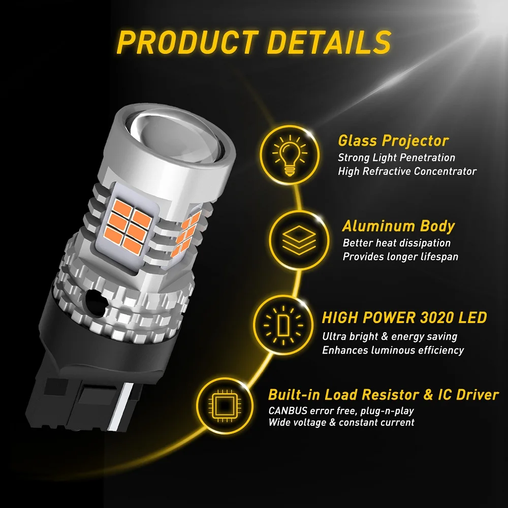 AUXITO-T20 WY21W LED Canbus  Ʈ ڹ T20 W21W 7440 7440NA, LED   ,  ÷ ڵ ȣ  12V, 2 
