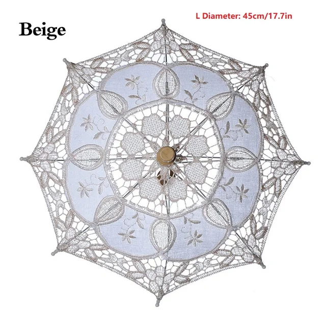 Bride Wedding Lace Umbrella 2021 Pure White Embroidered European Style Wooden Handle Wedding Props Wedding Decoration Umbrella 02 L 45cm