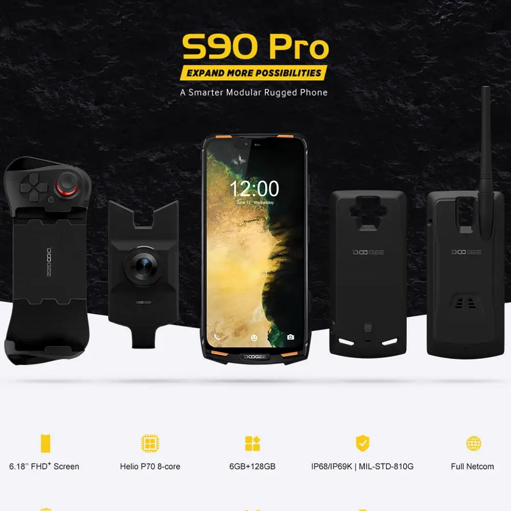 Doogee S90 Pro модульный мобильный телефон Helio P70 Восьмиядерный 6 ГБ 128 ГБ NFC 6,18 FHD+ дисплей IP68/IP69K 4G LTE смартфон