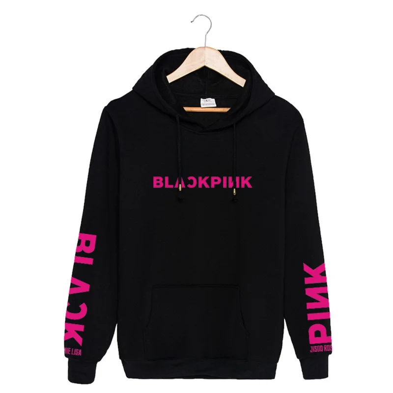 Oulylan демисезонная толстовка с капюшоном и blackpink Для женщин Повседневное сплошной свободного кроя с завязками, штаны и толстовка модная одежда с длинными рукавами, с капюшоном, для девушек, пуловер - Цвет: BLACKROSE