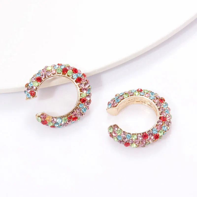 DoreenBeads, модные радужные клипсы для ушей, для женщин, ювелирное изделие, серьги, золото, C форма, разноцветные стразы, 18 мм x 17 мм, 1 шт