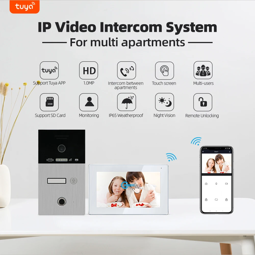 US $183.26 Jeatone Tuya 7Ip Wifi Wireless Video Intercom For Apartment 1f2f3f Monitor Doorbell Outdoor Unitd With Fingerprint Rfic Card
