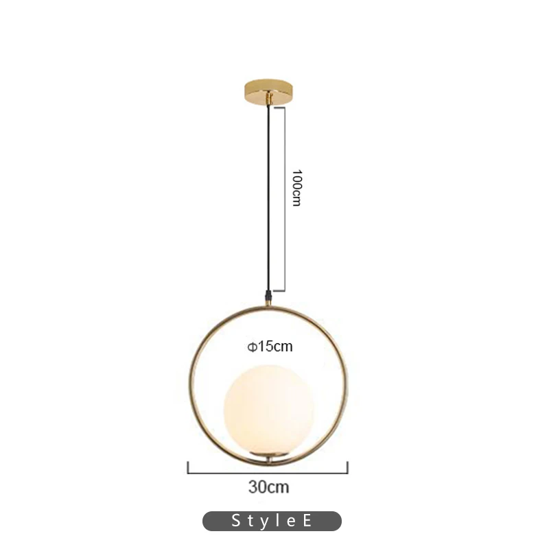 pendant lights E Скандинавский современный светодиодный подвесной светильник E27 стеклянный круглый шар оригинальность металлическая Подвесная лампа для гостиной кафе ресторан освещение - Цвет корпуса: pendant lights E