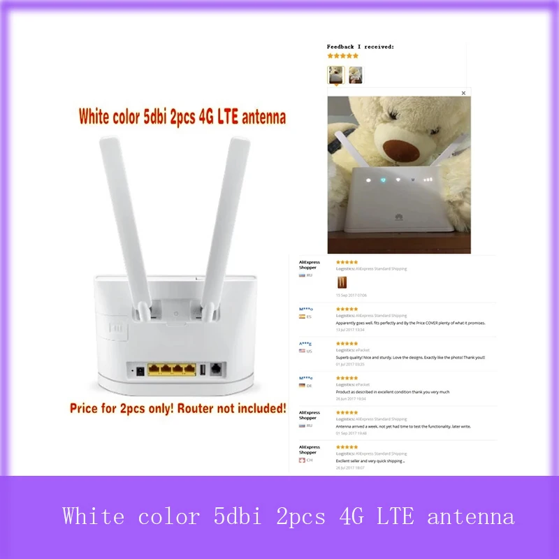 Color blanco 5dbi 2 uds 4G LTE antena huawei b593 B535 B890 B315 B310 B880 B525 con conector sma
