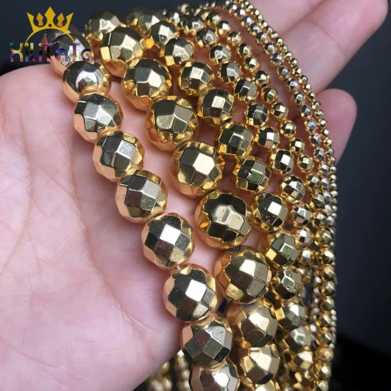 Facettierte Naturstein Gold Farbe Hämatit Runde Lose Spacer Perlen Für Schmuck Machen DIY Armband Zubehör 2/3/4/6/8/10/12mm – Detail 8