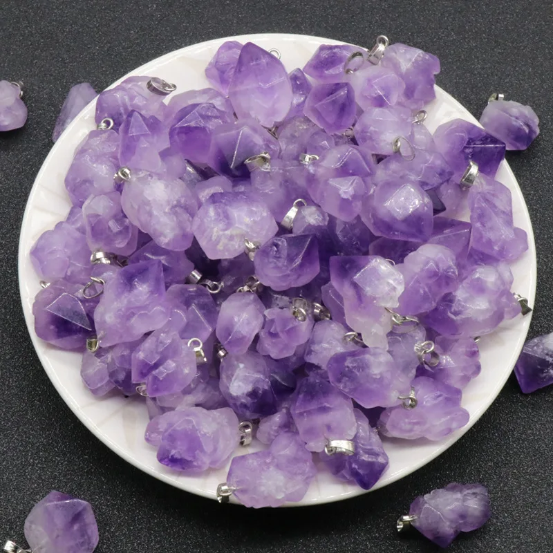

Natural Stone Amethyst Druse Crystal Pendants Charms Necklace For Women jewelry
