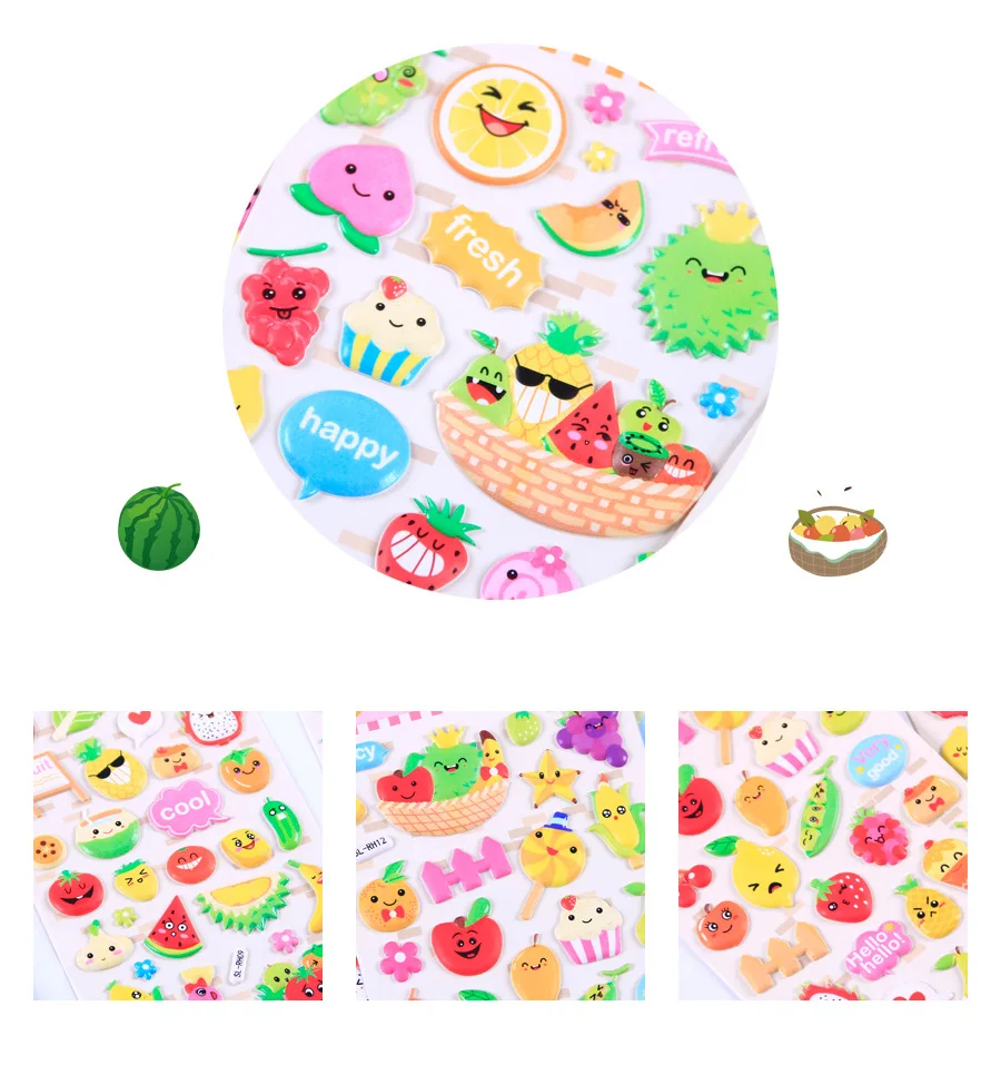 Cute Fruit Vegetables 3d Puffy Stickers For Kids Cognition