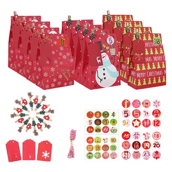 

Behogar 24Days Christmas Countdown Advent Calendar Candy Gift Paper Bags with Rope Tags Labels Stickers for Xmas Party Decor