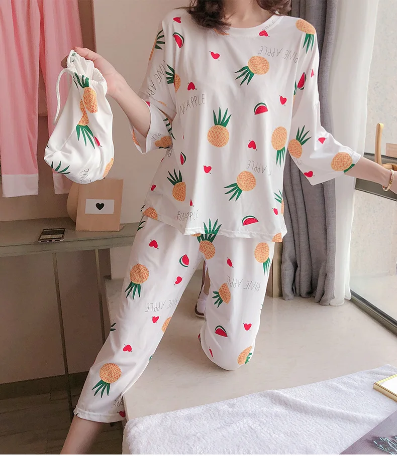 Зимняя Пижама с рисунком из мультфильма, женские осенние пижамные комплекты, топ с длинными рукавами+ штаны, комплект из двух предметов, одежда для сна, Kawaii Pijama Mujer