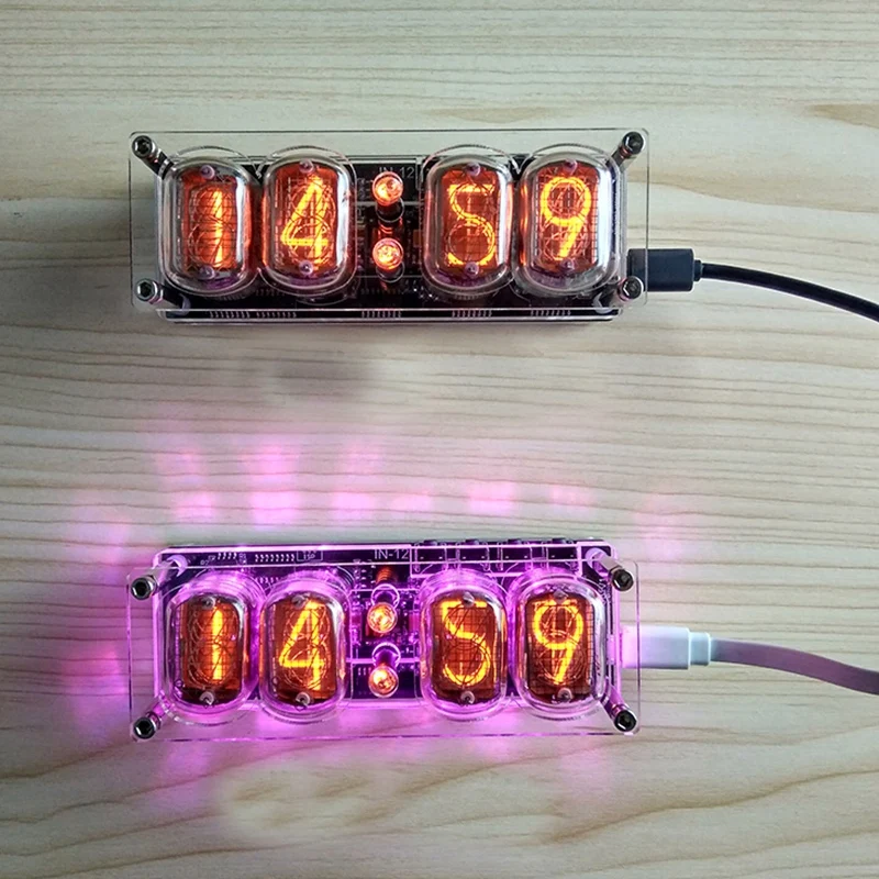 4-разрядный в-12 интегрированный часы свечение трубки с красочными RGB светодиодный Подсветка "сделай сам" из часы