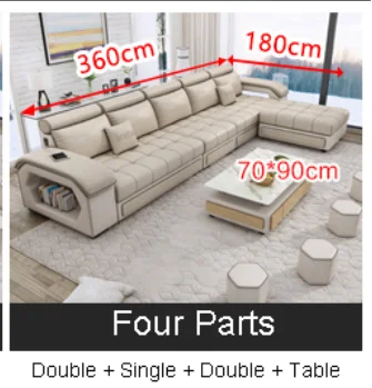Набор диванов для гостиной из хлопчатобумажной ткани, набор диванов для гостиной, мебель u-образной формы - Цвет: Four Parts
