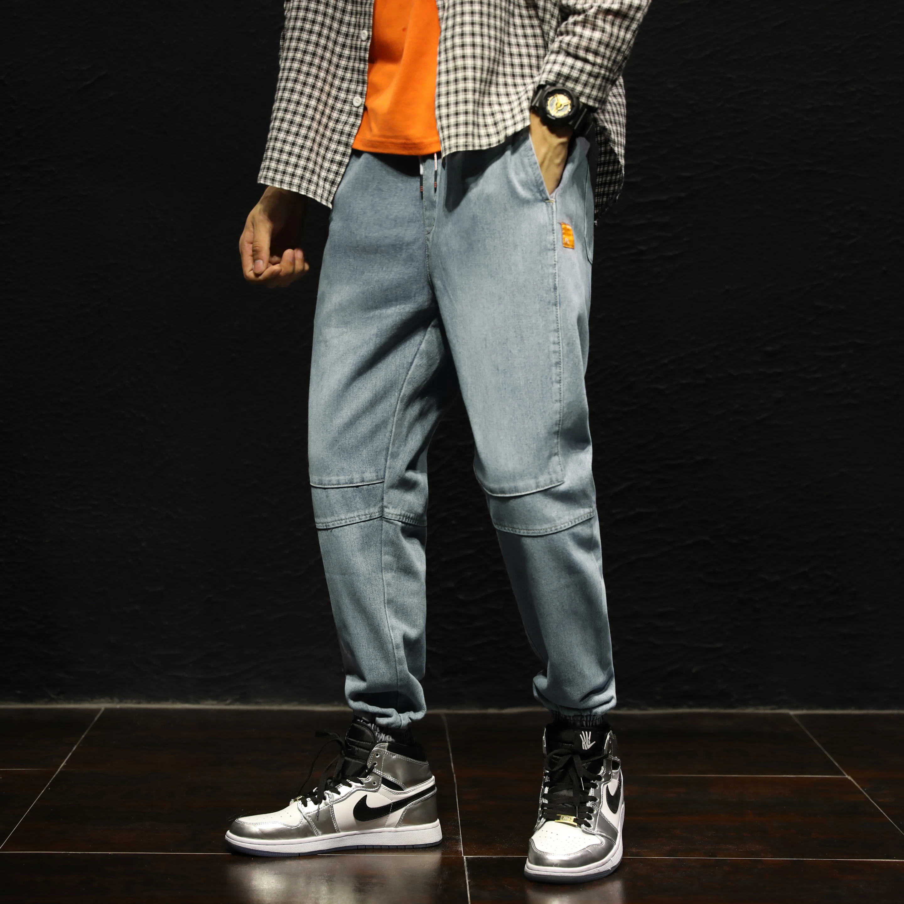 Promotion Man loose jeans hiphop jeans baggy pants denim pants  jeans 4 Seasons big size Waist elastic  splice M-7XL large size big men