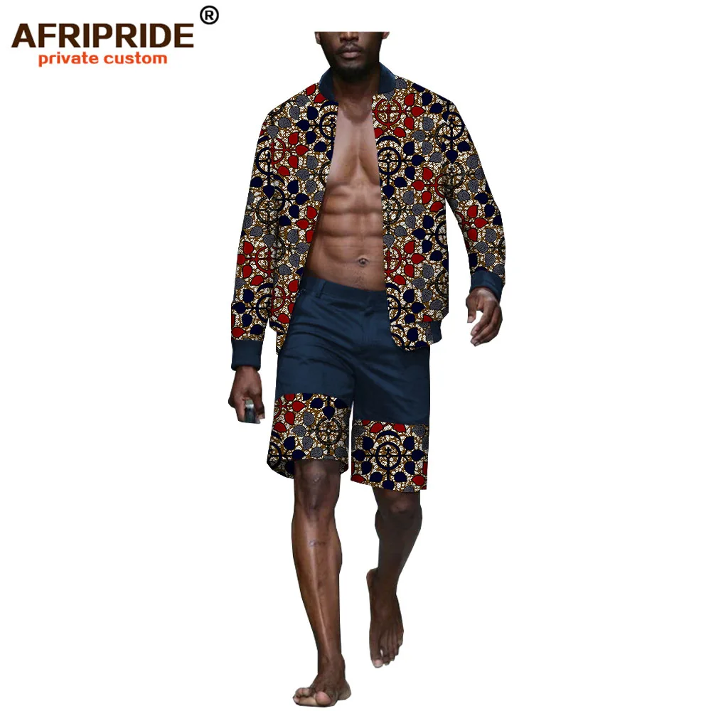 AFRIPRIDE, Африканский летний мужской повседневный костюм, гавайская рубашка с коротким рукавом+ короткие штаны, Дашики, принт, vestidos A1916001 - Цвет: 528-14