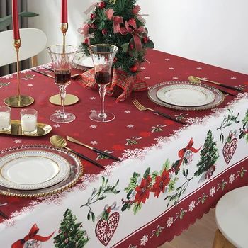 

Waterproof Christmas Tablecloth Oilproof Table Cloth Christmas Decorations For Home Durable Polyester Printing Table Cover