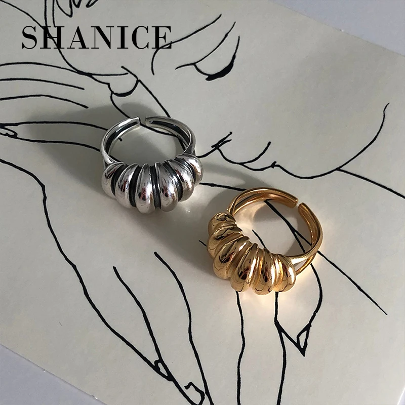 SHANICE Cool Punk S925 Sterling Silver Open Ring Ins Wide Face Convex Gear Geometric Finger Rings for Women Girl Party Jewelry | Украшения