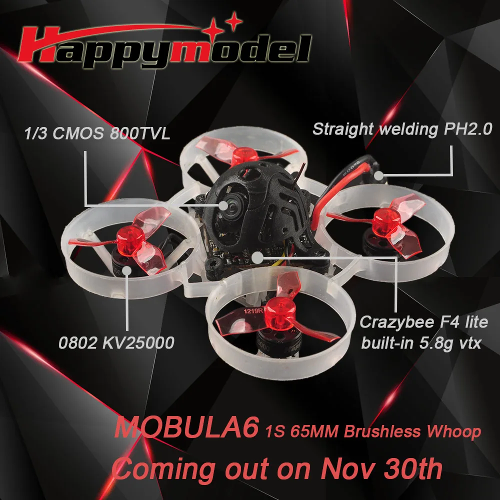 Happymodel Mobula6 65 мм Crazybee F4 Lite 1S Whoop FPV гоночный Мультикоптер мультироторный Дрон BNF w/Runcam 3 Cam только 20g