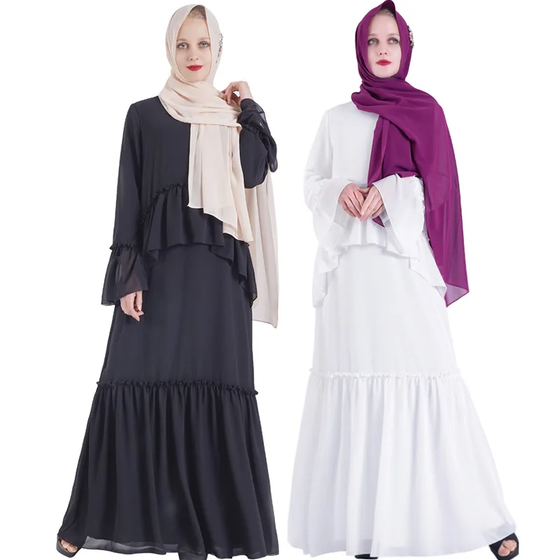 

New muslim ruffles chiffon dress abayas for women baju muslim wanita moroccan robe orientale musulman abaya robe dubai