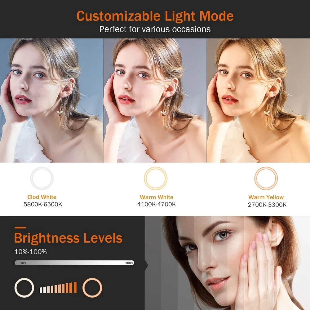Suporte do Telefone Luz de Preenchimento Selfie Anel Fotografia Ringlight Tripé Círculo Pode Ser Escurecido Lâmpada Trepied Maquiagem 10in Led Luz - Image 3