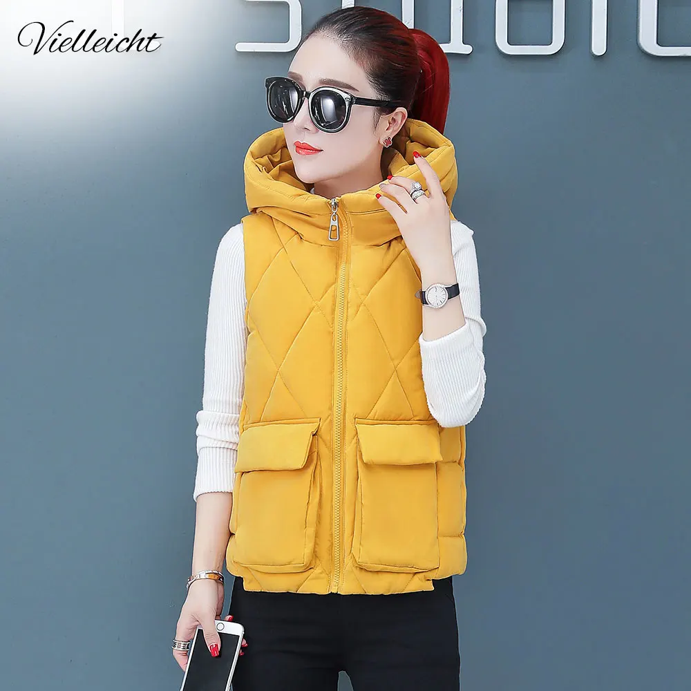 

Vielleicht Autumn Winter Vest Women Waistcoat 2019 Female Sleeveless Jacket Hooded Warm Short Vest Outwear Colete Feminino