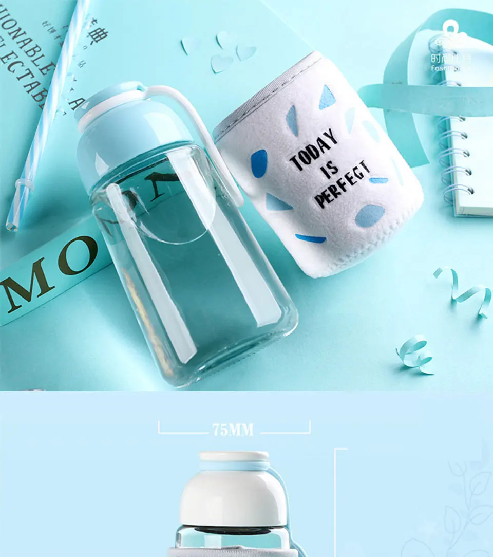 Стеклянная бутылка для воды с защитной сумкой милые портативные бутылки для воды тур на открытом воздухе Студенческая герметичная чашка для молока кофейная кружка посуда для напитков