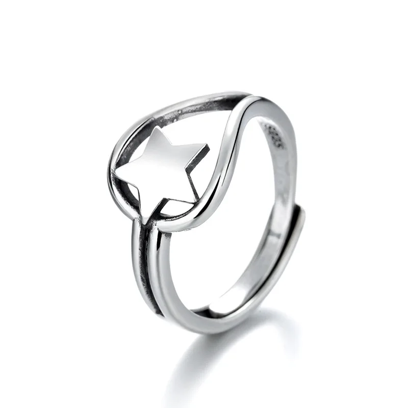 

SA SILVERAGE Female Fashion Personality Retro Old Craft Mens Rings Mens Ring Sterling Silver Ring S925 Five Pointed Star