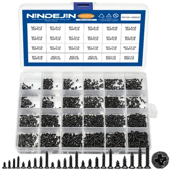 

1200pcs/set Black plated Countersunk flat head tapping screws with cross recessed M1.2 M1.4 M1.5 M1.7 M2 Carbon Steel Screws