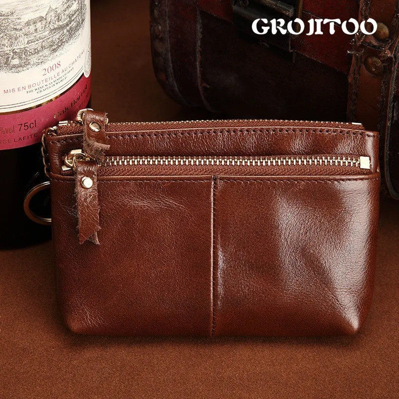 

Leather Mini coin purse female wax leather zipper key bag coin bus purse