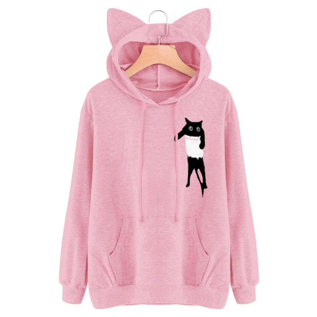 Новинка 2019 осень женские милые Мультяшные кошачьи уши Hoddies однотонная шапка с