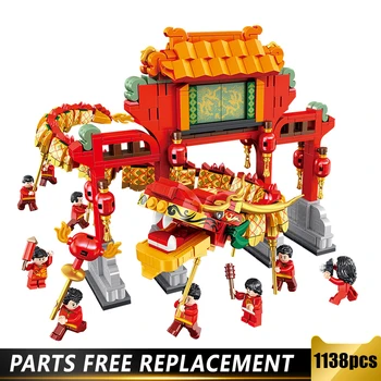 

610007 Chinese Style New Years Dragon Dance Set Building Blocks Lion Dance Figures Building Blocks Bricks MOC Creator Model Toys