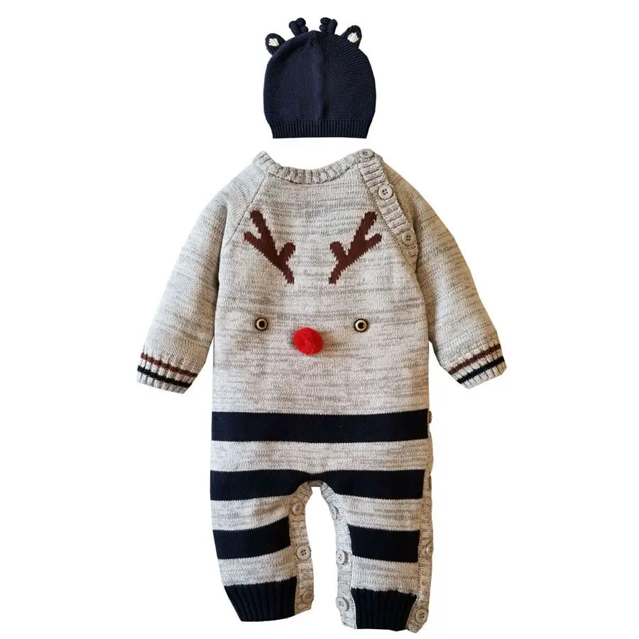 Одежда для малышей с Санта-Клаусом; зимний комбинезон для новорожденных; Вязаный комбинезон; красный комбинезон для новорожденных - Цвет: 751 gray with hat