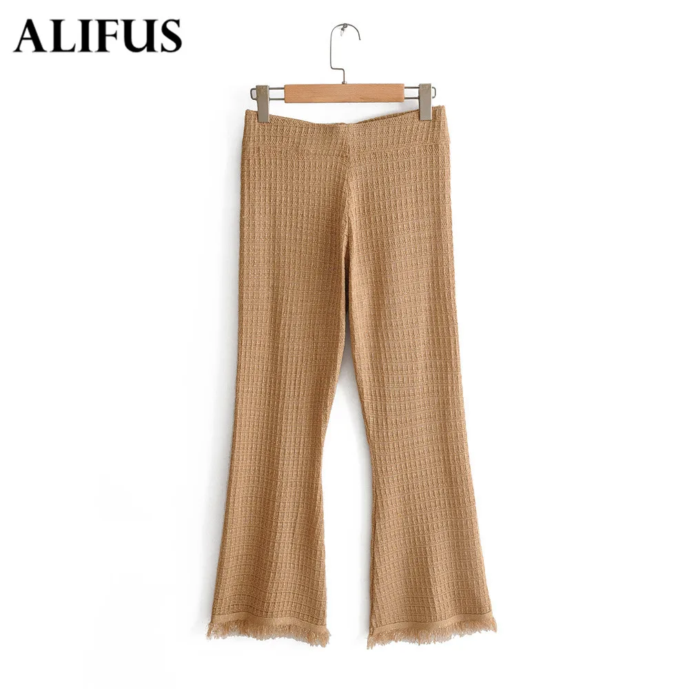 

Fashion Za Women Elastic Waist Long Pants Ladies Burr Solid Slim Flare Wide Leg Trousers Female Casual Harem Pants Zaraing