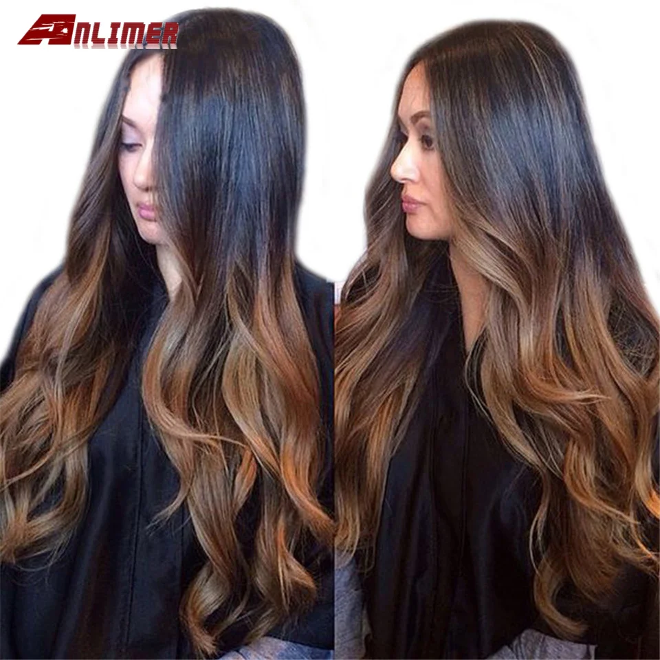 Anlimer Ombre Цветные кружевные передние парики Детские волосы бразильские Remy