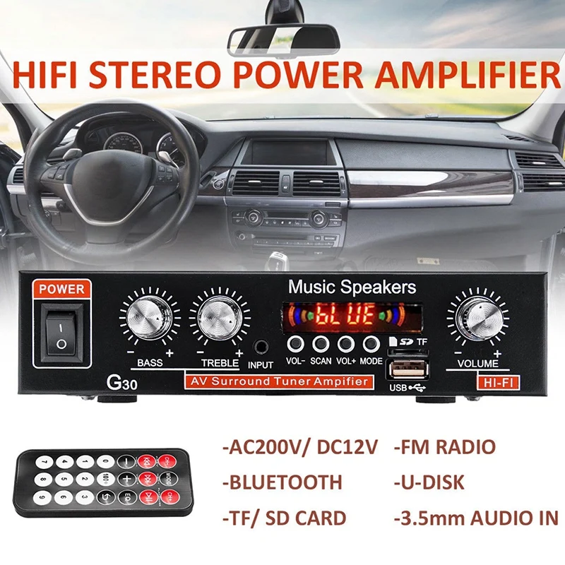 Универсальный автомобильный Hi Fi Bluetooth усилитель мощности G30 FM радио плеер с