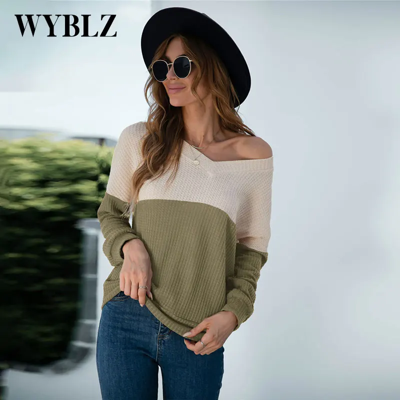 

Autumn Winter Sexy V-neck Knitted Sweaters Retro Color Matching Sweaters Loose Over Sized Sweater Winter Clothes Long Sleeve