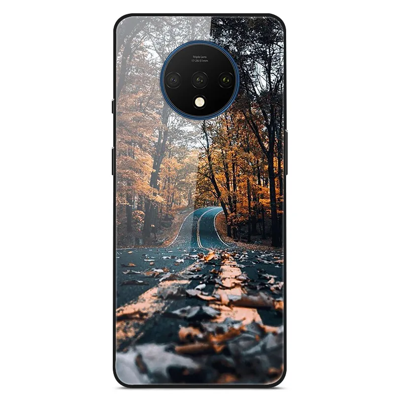 Закаленное стекло Чехол для Oneplus 7T Case Жесткий ПК Красочная задняя крышка Для Oneplus 7T Крышка 1+ 7T Телефонный бампер на один плюс 7T Fundas - Цвет: 36