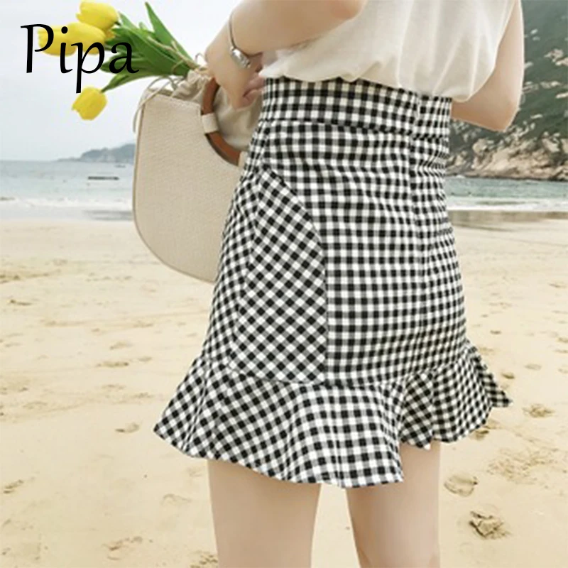 

Pipa 2020 High Waist Floral A-Line Skirts Women Summer Korean Sexy Short Lotus leaf edge Mini Skirt Woman Clothes A-line skirt