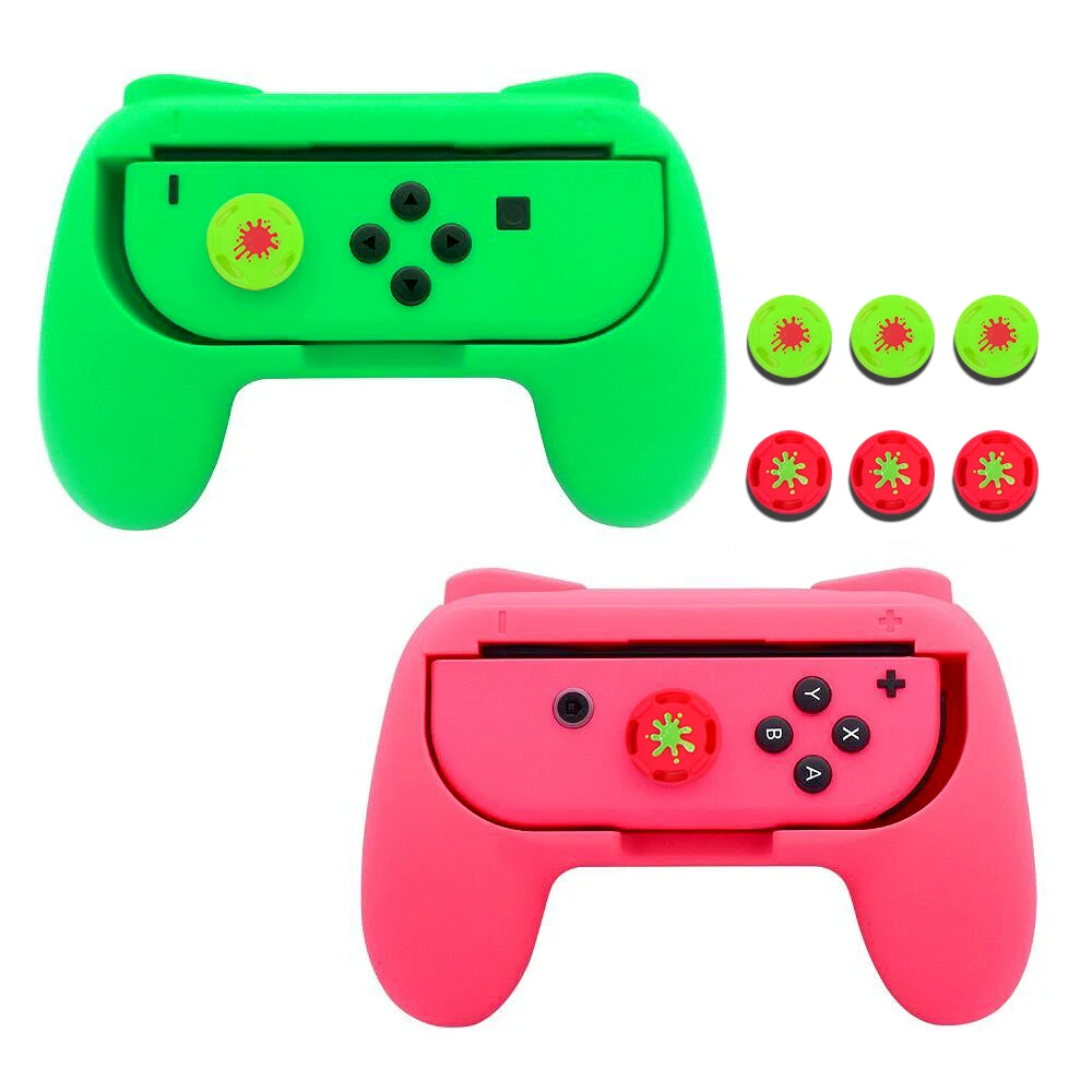 Рукоятки совместимы с переключателем shand Joy Cons с 6 колпачками для большого пальца, износостойкая ручка, 2 упаковки - Цвет: Rose red and Green