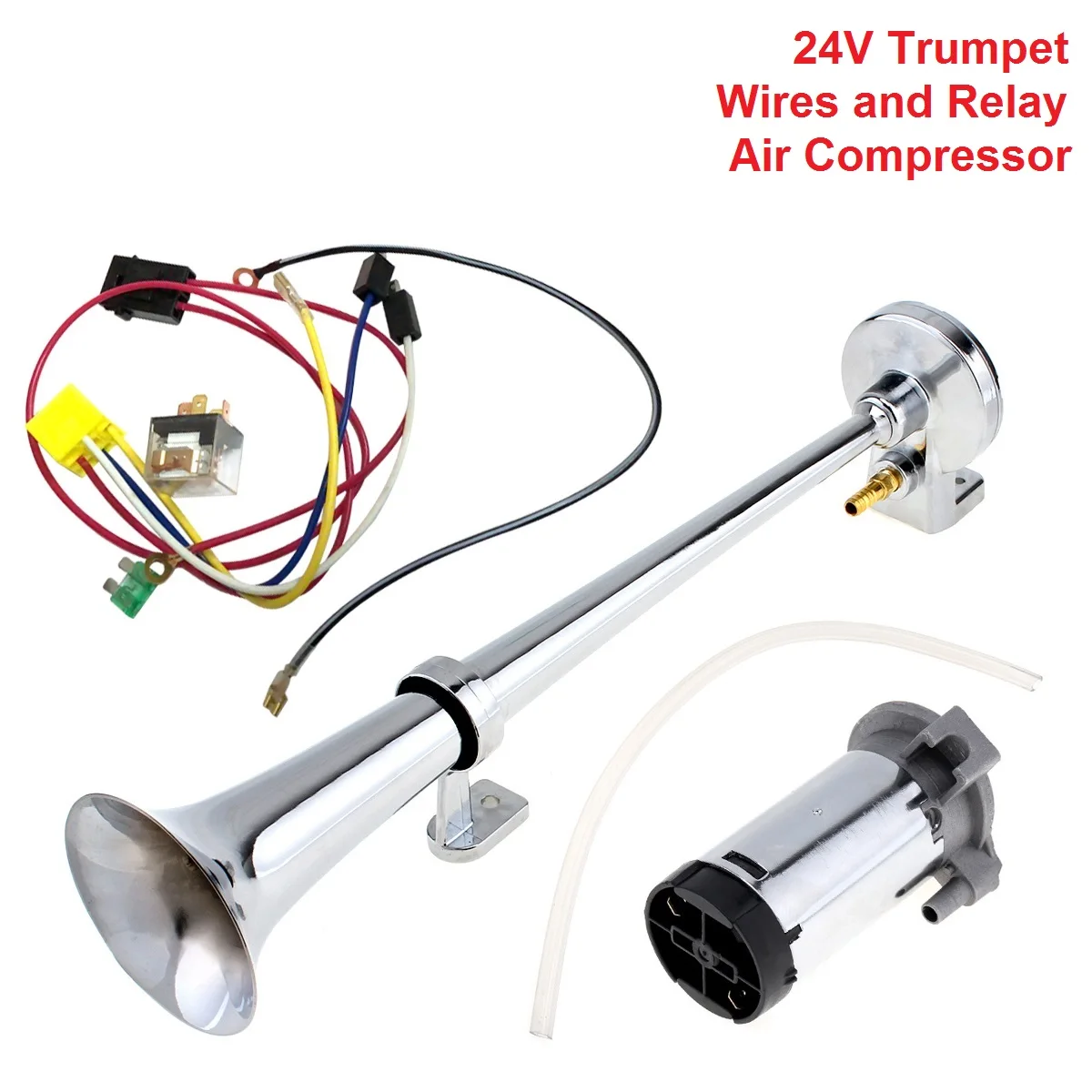 17 Inch 12V/24V 150dB Super Loud Air Horn Compressor Kits Wires and Relay + Compressor+ Air Horn Single Trumpet for Truck