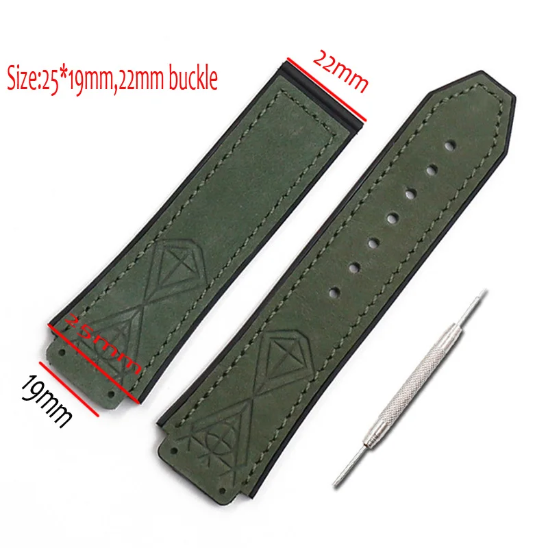 

Men's leather rubber strap 25mmx 19mm strap for Hublot Fusion For Bigbang Genuine leather strap watch accessories