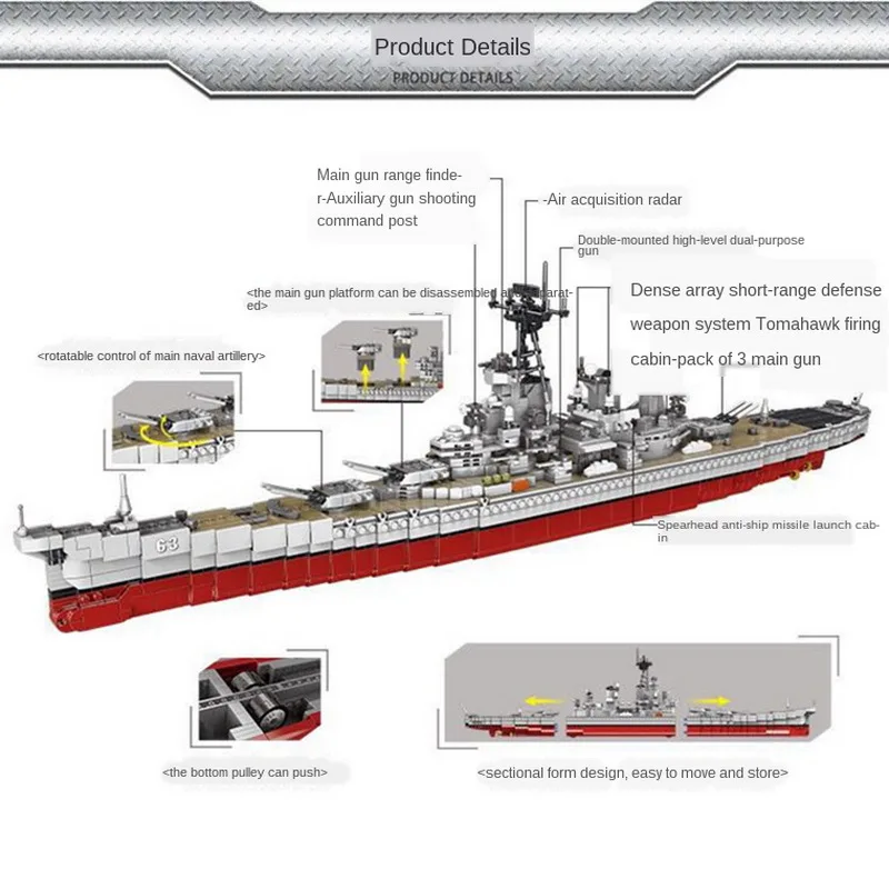 

Battleship Missouri scaled down simulation war machines Building Blocks Classic Ship toys model minifigures for kids adults