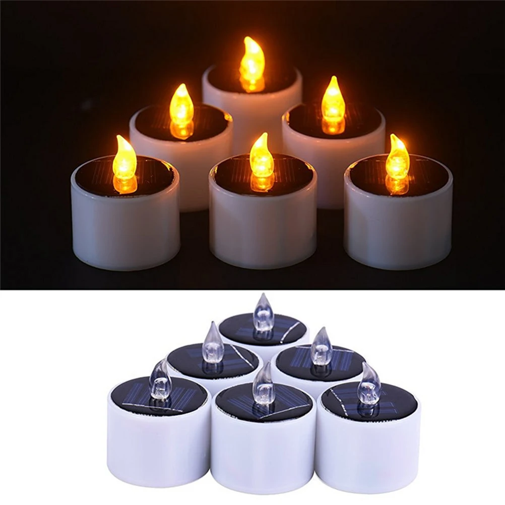 1Pc 5.2*5.9cm Solar LED Candle Light Solar Powered LED Electronic Candle Battery Wedding Decor Romantic Warm White Tea Light