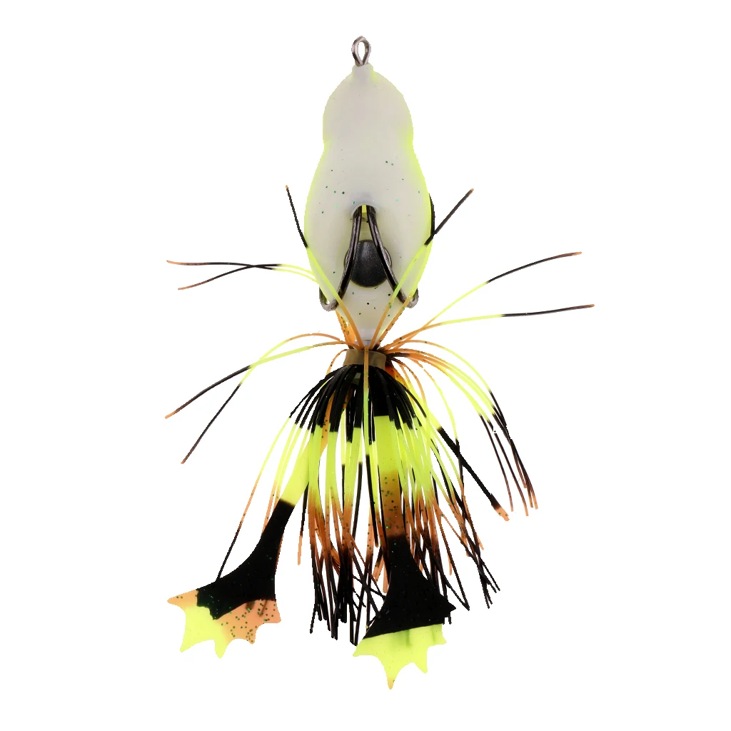 5Pcs Frog Fishing Lures Soft Baits Topwater Crankbait with Threads Skirts