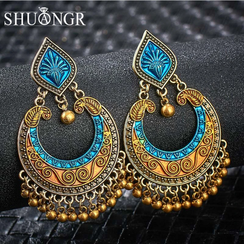 Женские винтажные серьги SHUANGR индийские цыганские украшения с золотыми