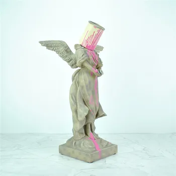 

Pour The Paint Iron Bucket Angel Banksy Top Street Art Resin Figurine Original Fake Banksy Sculpture Resin Full-length Portrait
