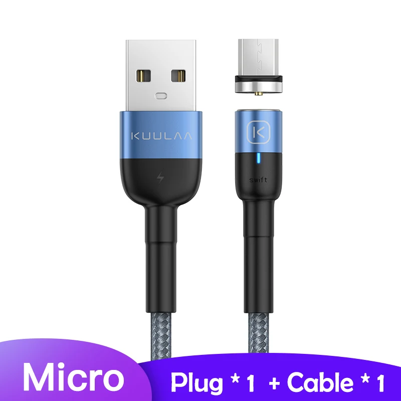 KUULAA Магнитный Micro usb type C кабель для iPhone Xiaomi Android мобильный телефон Быстрая зарядка USB кабель магнит зарядное устройство провод шнур - Цвет: Blue For Micro