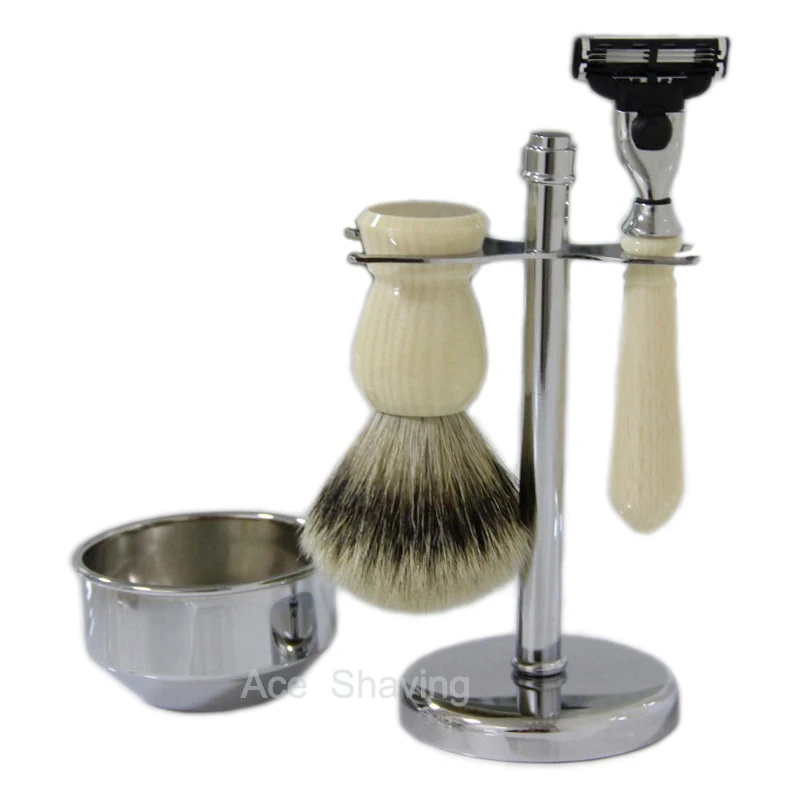 white color set Silvertip Барсук щетка для волос из нержавеющей стали набор для бритья чаша-держатель чашка кружка аксессуары для ванной комнаты - Цвет: white color set